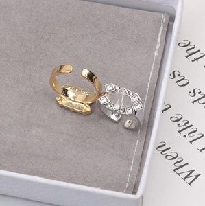 2COLOR 18K Gold Brand Letter Band Rings For Men Women Crystal Fashion Designer Simple Open anel aberto Acessórios de joias de metal presente