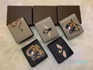 Designer-Men Animal Designers Fashion Short Wallet Leather Black Snake Tiger Bee Women Purse Card Holders With Gift Box