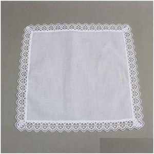 Handkerchief 23X25Cm Cotton White Lace Thin Handkerchief Women Wedding Gifts Party Decoration Cloth Napkins Plain Blank Diy Drop Deliv Dhoui