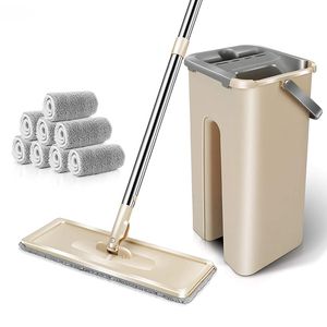 Mops Micro fiber flat mop with bucket handle no need to clean the floor squeezing mop reusable mop pad stainless steel handle suitable for home kitchens 230404