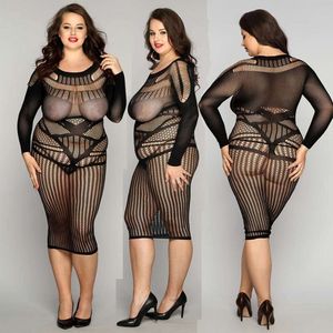 Body in pizzo trasparente Plus Size Bodystocking nero Abito da donna Intimo erotico Catsuit Teddies Lingerie