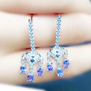 Studörhängen Natural Real Blue Tanzanite Luxury Drop Earring 3 4mm 0.25CT 6st Gemstone 925 Sterling Silver Fine Jewelry X219126