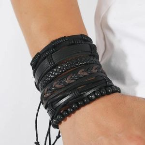 Charme pulseiras vintage masculino pulseira conjunto diy corda tecida moda personalizado simples frisado multi camadas jóias de pulso