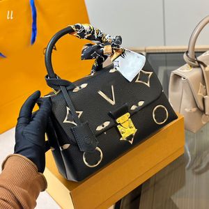 Luxury Women Designer Två-ton präglad tygväska med topphandtag charm guldlås borttagbart läderrem 24x15 cm kors kropp axel handväska medelkapacitet handväska