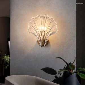 Wall Lamp Modern Light Luxury Glass Crystal Bedside Iron Art Simple Atmosphere Bedroom Living Room Shell