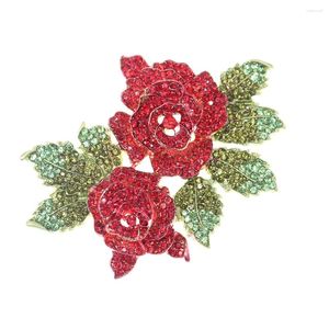 Broszki 70 mm Bling Red Crystal Rose Flower Brooch Brooch Rhinestone Pin dla kobiet