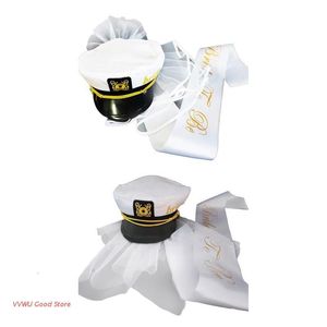 Bollkapslar Creative Captain Hat With Veil Shoulder Strap Bride Wedding Po Costume Prop 230404