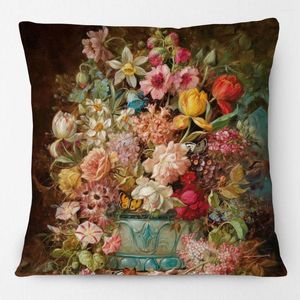 Pillow European A Bouquet Of Flowers Hans Zatzka Oil Painting Cover Rose Tulips Floral Decorative Pillows For Sofa