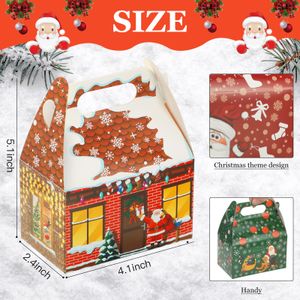 Julekorationer 3D Treat Boxes Xmas Cardboard Gable Candy för Goodie Cookie Holiday Party Favor Presentleveranser Kidsäckar 6 x 3 AMFG7