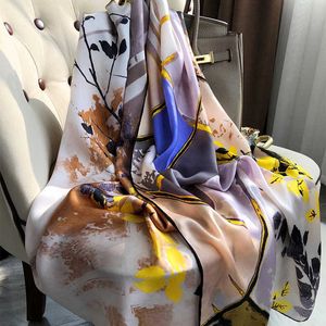 Sarongs Women Silk Winter Scarf Luxury Design Print Lady Beh Shawl Scarves Fashion Smooth Foulard Female Hijab P230403