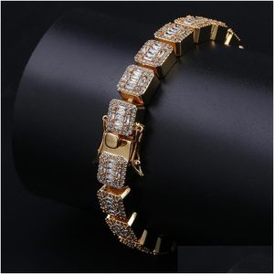 Bangle Hip Hop Cubic Zirconia Tennis Pulseira para Homens Mulheres Jóias Gelado 1 Linha Bling Sqaure Cz Charms Pulseiras Gold Drop Delivery Dhmxa