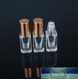 Simple 3ML Essential Oil Perfume Bottles Square Clear Glass Roll On Bottle with Gold/Silver Cap Stainless Steel Roller Wholesale