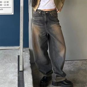 Women's Jeans Y2K Women Korean Vintage Streetwear Baggy High Waisted Straight Wide Leg Pants Denim Trousers Fairy Grunge Alt Clothes 230403