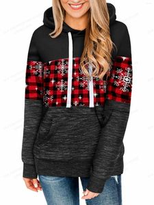 Hoodies femininos floco de neve impressão feminina moda hoodie xadrez suores menina casacos moletom de natal roupas outono inverno sudaderas