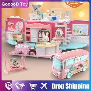 Mutfaklar Play Food Dollhouse Koala Günlüğü Kız Oyun Ev Oyuncak Diy Tur Otobüs Yatak Odası Dresser Mutfak Banyo Dükkanı Pretend Aile Oyuncakları Kızlar231104