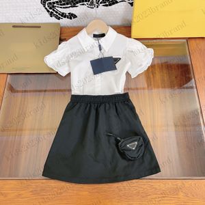 2023 summer girls skirts sets brand designer blouse with half skirt two pieces sets Ruffled sleeves girls white shirts short pleated skirts high end children skirts