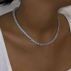 وصلت Iced Out Bling 5a cubic Zirconia Cz Heart Heart Tennis Choker Necklace for Girl Girl Fashion Gedding Jewelry Gifts 22012181y
