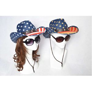 Cappello da cowboy a strisce a stella per uomo e donna, bandiera americana jazz USA, cappello con orlo country alla moda, personalità