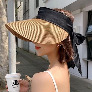 Oversize Straw Sun Hat Women Bow Women's Summer Visor Straw Cap 2021 Fashion Fishing Hat Bob Empty Top Panama Hats