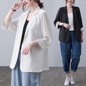 Women's Suits Drape Chiffon Small Suit Women's Summer Korean Large Size Loose One Button Casual Blazer Three-Quarter Sleeve Top Coat