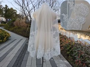 Gelin Peçe Kısa Bir Katman Beyaz veya Fildişi Dantel Peçe Zarif Pullu Düğün Dirsek Uzunluk