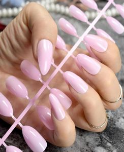 24Pcs Candy Short Stiletto Nails Lovely Pink Pointed False Nail DIY Nail Art Manicure Product2065223