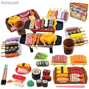 Kitchens Play Food Kids Simulation Barbecue Sushi Pretend Food Toy Simulation Sashimi Japanese Cuisine Fried Chicken BBQ Set Cooking Play House ToyL231104