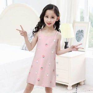 Pajamas Summer Girl Lessgown Dress Solid Silk Satin Sling Kids Princess Nightdress Nightie for Girls بالجملة 230224