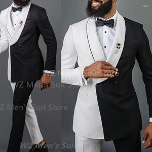 Men's Suits Fashion Desgin Men Stitching Double Breasted Prom Party Wedding Blazer Groom Slim Fit Tuxedo 2Pcs Custom Jacket Pants