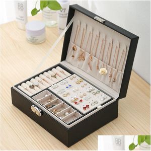 Jewelry Boxes Large Capacity Jewelry Box Pu Leather Travel Organizer Double Layer Mtifunction Necklace Earring Ring Storage Case For D Dhuzk