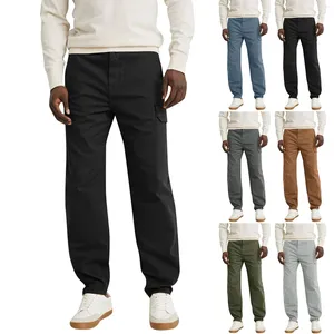 Calças masculinas Mens Algodão Quatro Estações Moda Simples Cor Sólida Cintura Elástica Macacão Casual Sweatpants Pesados