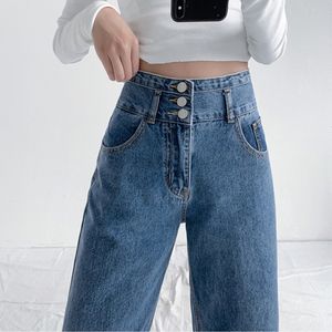 Jeans da donna Jeans da donna retrò blu a vita alta pantaloni in denim larghi a gamba larga in cotone dritto moda urbana retrò negli anni '90 bagagli da strada 230404