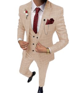 Erkekler Suits Blazers 3 adet normal uyum çift göğüslü yelek adam elbise resmi yaka ekose düğün damatlar blazer vestpants 230404