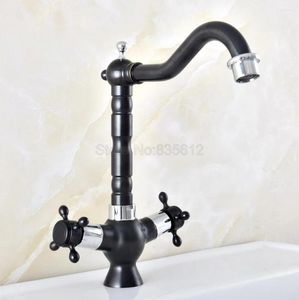 Bathroom Sink Faucets Chrome & Black Brass Faucet Basin Mixer And Cold Swivel Spout Deck Mounted Vanity Tnf492
