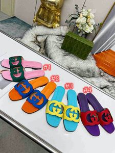 Designer luxury sandals flats shoes mules slippers suede leather flip flops thongs fashion Women Interlocking cut-out slide sandal valet insole size 33-42