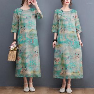 Casual Dresses 2023 Spring/Summer Clothes Retro Chinese Style Disc Buckle O- Neck Cheongsam Dress Literary Cotton And Linen Women's H383