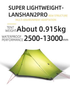 Tält och skyddsrum 3f UL Gear Lanshan 2 Pro Person Outdoor Ultralight Camping Tent 34 Säsong Professional 20D Silikoncoated9039252