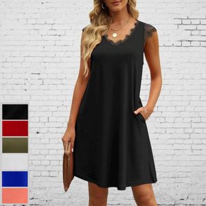 Lässige Kleider für Frauen Plus Size Dress Elegant Vestidos V-Ausschnitt Wimpern Weste Volltonfarbe Graduierung