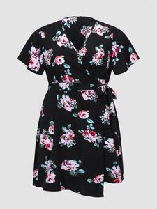 Plus Size Dresses Finjani Women's Dresse Chinoiserie Floral Pattern Party Dress Vintage Black Short Sleeve Summer