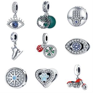 925 libras Silver New Fashion Charm Original redondo contas, motocicletas, tênis de patinação rolos, amor, olho de diabo, pulseira compatível com Pandora, contas