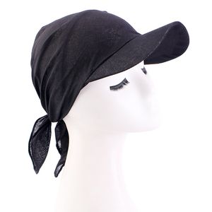 Women Brim Bandana Scarf Cap Sun Visor with Pre-Tied Turban Cotton Headscarf Head Cover Hair Loss Scarf Wrap Beach Outdoor Hat