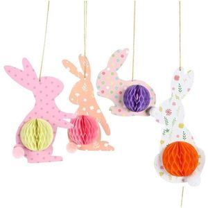 Garden Decorations Creative Easter Ornament With 3D Honeycomb Paper Egg Ball Durable Room Hanging Decoration Dh4Pz