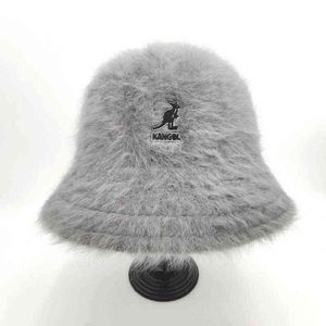 ケチなブリムハットケチなブリム帽子カングル女性バケツハットウサギ毛皮の帽子女性暖かさの個性トレンドカンガルー刺繍暖かい漁師帽子