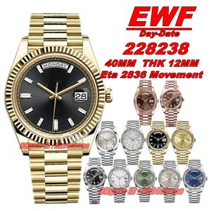 EWF Factory Watches 228238 Date 904L 40mm Eat2836 Autoamtic Mens Watch Sapphire Black Dial Yellow Gold Bracelet Gents Wristwatches