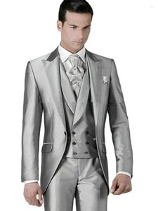 Abiti da uomo 3 pezzi uomo slim fit argento su misura blazer pantaloni smoking dello sposo giacca pantaloni gilet set abito da sposa su misura