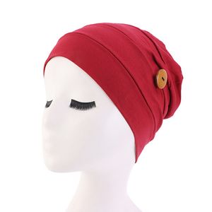 Neue weiche Baumwolle mit Knopfhut, weiblicher Turban, Verlust-Krebshut, solide Schlafmütze, islamischer Hijab, Unterschal, Mütze, Turbante Mujer