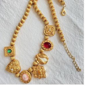 Correntes Vintage French Court Style Multi-Pingente Mixed Gem Colar