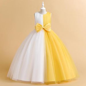 Vestidos de menina crianças elegantes contraste de cor para princesas garotas de verão vestido de baile de moda para crianças roupas de aniversário de malha