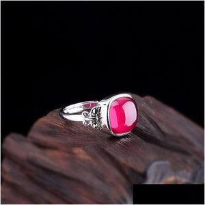 Anéis de banda 925 Sterling Sier Natural Stone Red Corindo / Esmeralda Verde Anéis Ruby Color Gemstone Butterfly Ring para Mulheres Fine Jewelry Dhqjy