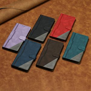 Bicolor deri cüzdan kılıfları için iPhone 15 artı 14 Pro Max 13 12 11 x xs xr 8 7 6 İş Hibrit Renk Hit Kontrast Renk Kimliği Kartı Yuvası Kickstand Flip Cover Telefon Kese Kayışı